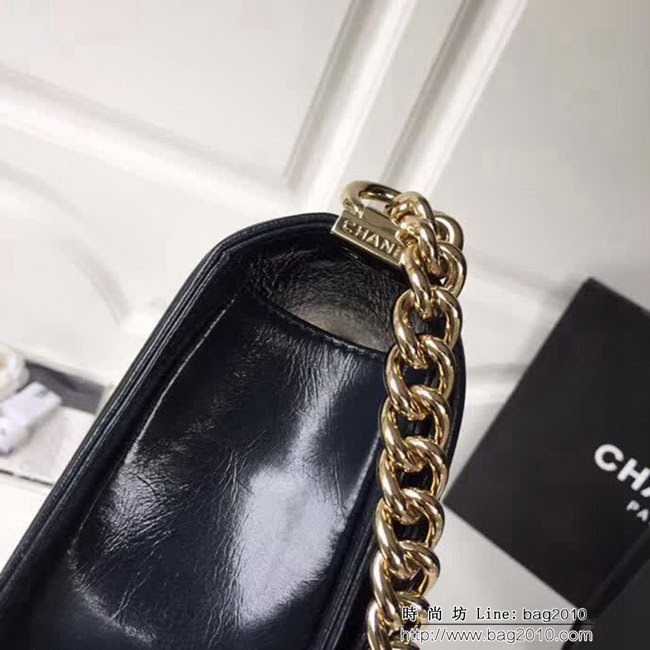 香奈兒CHANEL 藍色2018FW款皺紋小牛皮編織V線鏈條單肩斜挎包 DSC2114